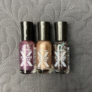 3 PACK Sally Hansen Xtreme Wear Nail Polish Color Glitter HOLIDAY BUNDLE Glam